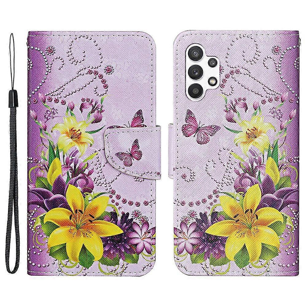 Pattern-Printing Cross Texture PU Leather Case for Samsung Galaxy A13 4G,Full Coverage Folio Flip Wa