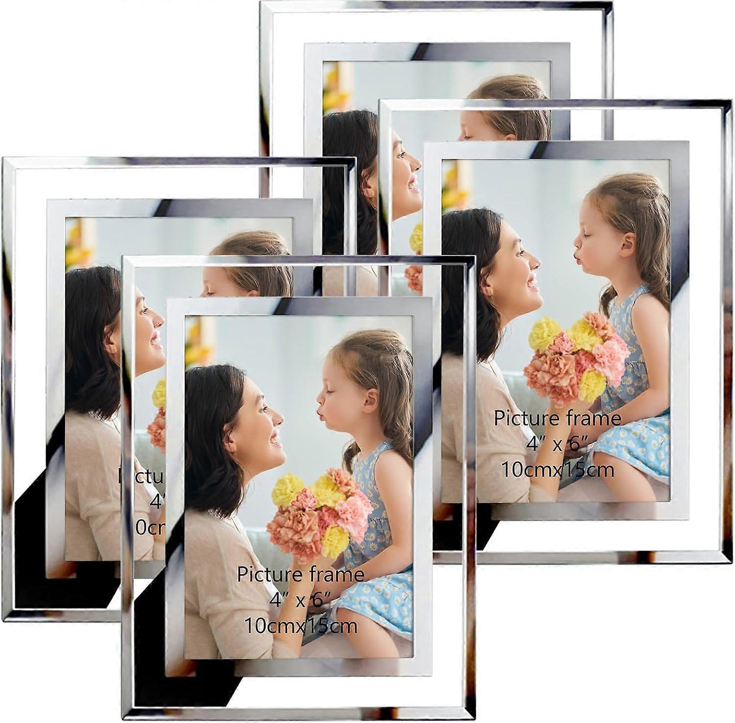 Picture frame, 4x6 inch, silver mirrored glass, multi-image frame, suitable for desktop display.