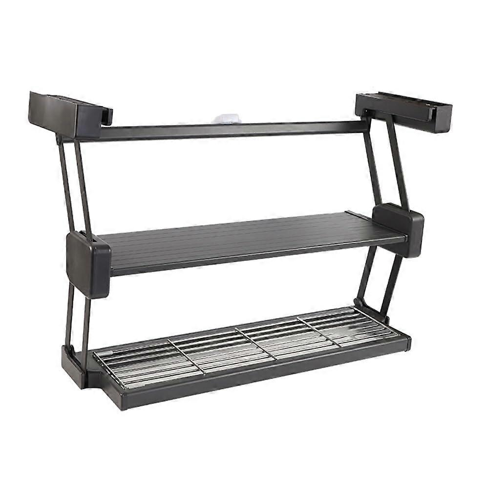 Pull Down Kitchen Shelf Space Saving TwoTier Folding Rack for Pantry Cabinet 49cm Black