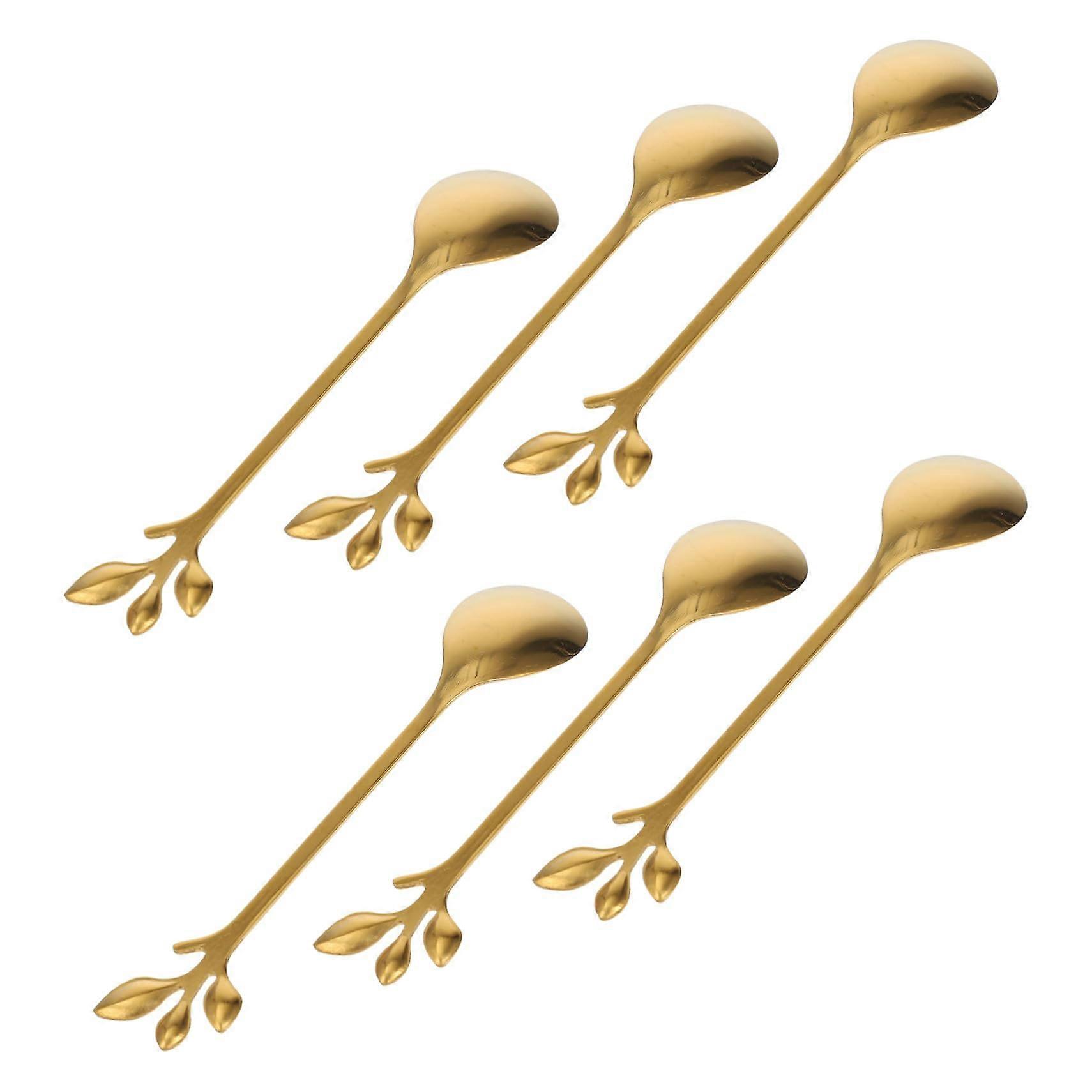 6pcs Stainless Steel Leaf Shape Coffee Spoons Set with Long Handles, RustResistant Dessert Flatware