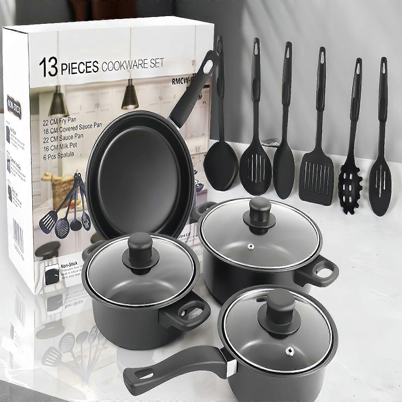 Non Stick Cookware Set 13 Piece with Anti Scald Handle, Stackable Pots and Pans for All Stoves