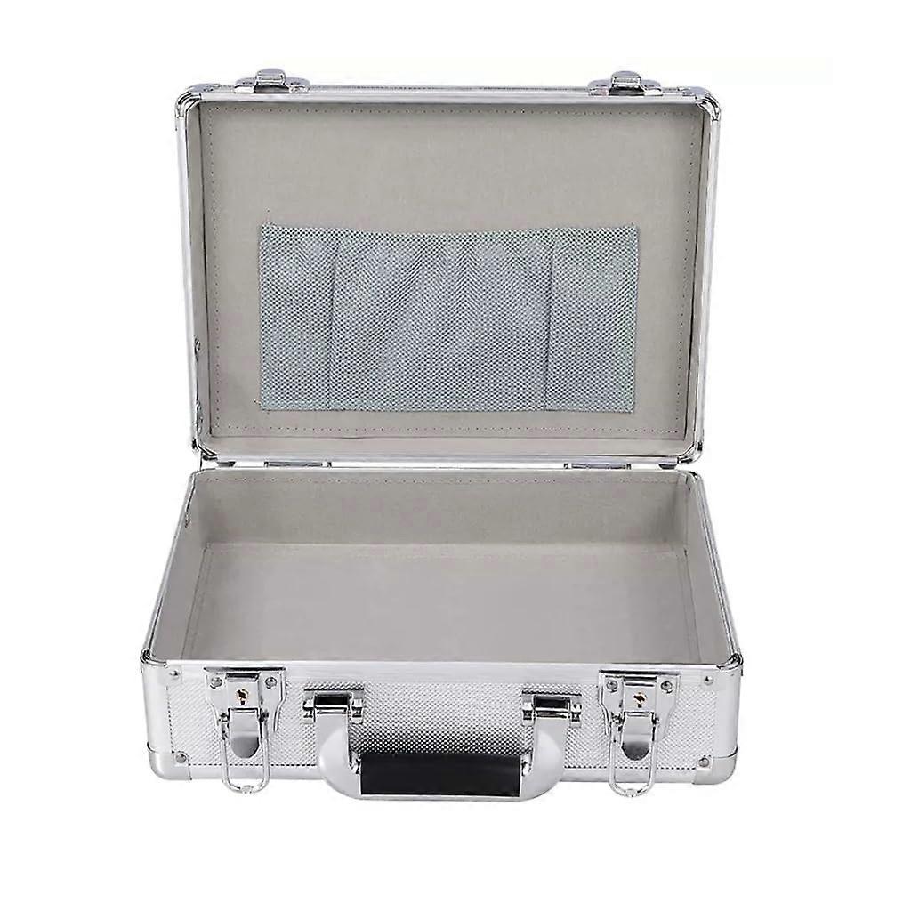 Aluminum Briefcase with Dual Key Lock, Secure Document Storage Box for Office and Travel, Silver