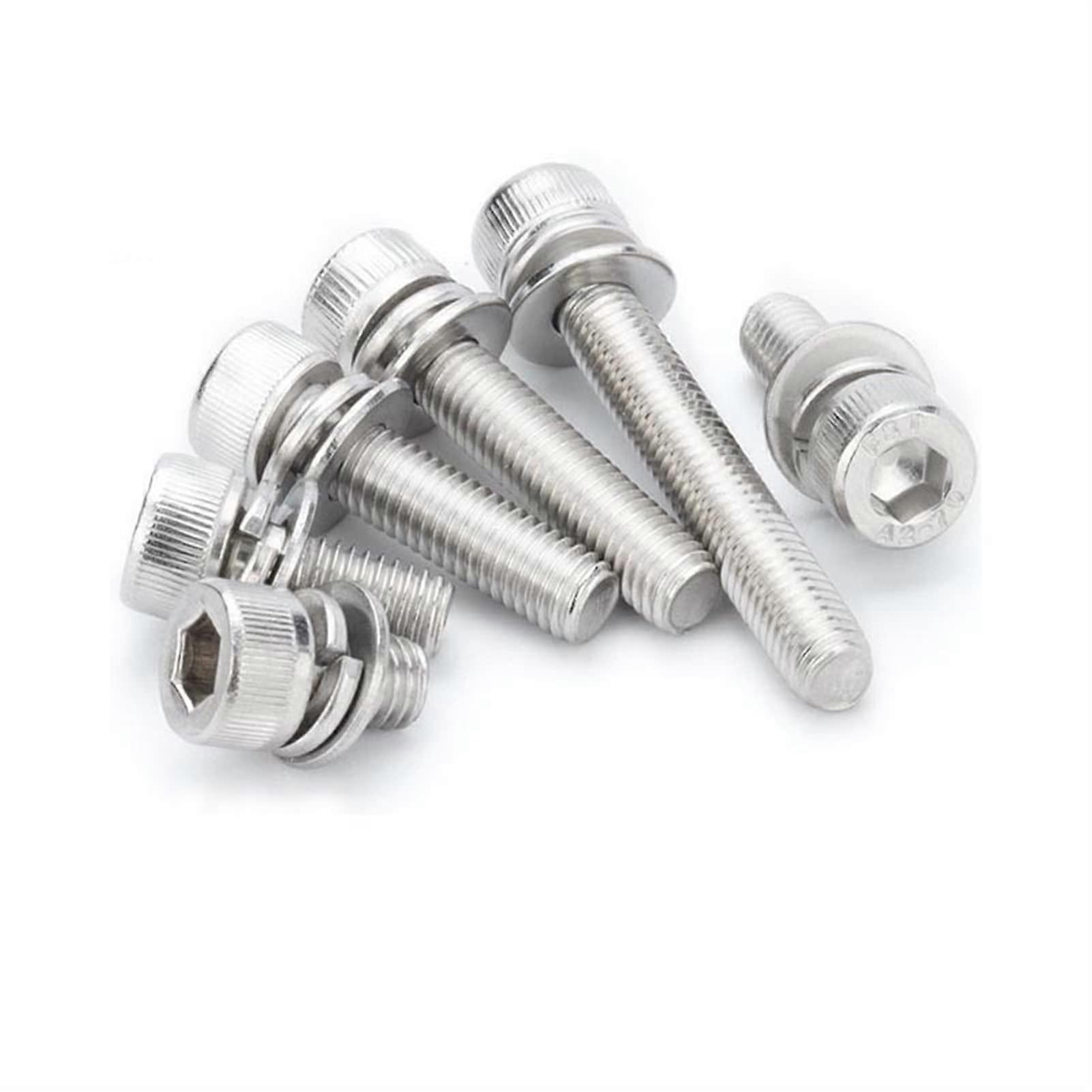 304 Stainless Steel Hex Socket Cap Screw Set with Flat and Spring Washers M3 50pcs Vibration Resistant