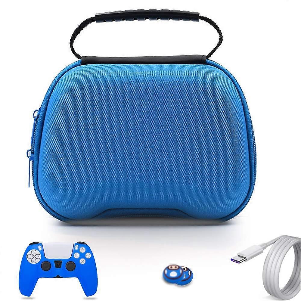 Hard Shell Case for PS5 Controller and Travel Bag for DualSense with Thumb Grip Caps  Blue