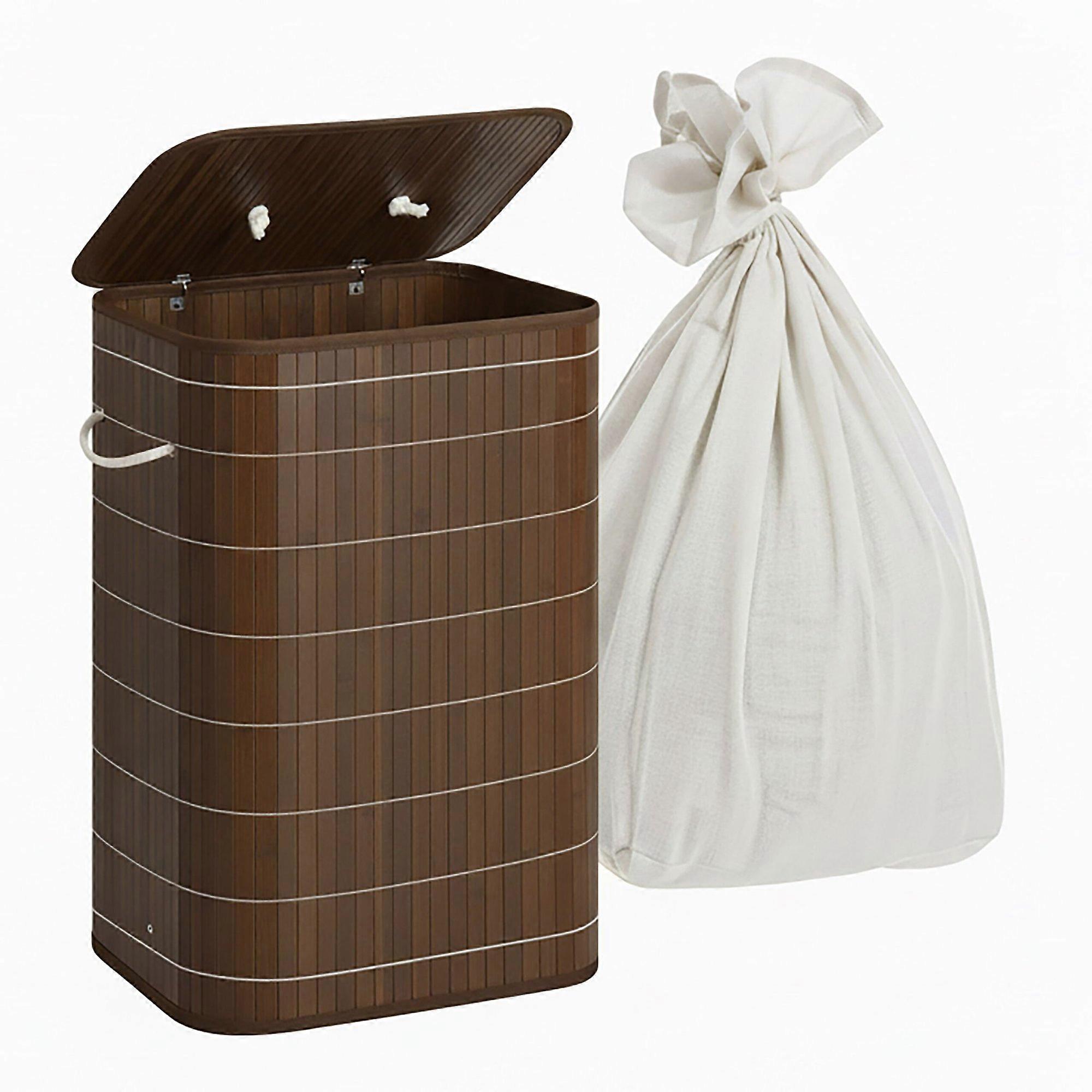 Bambu tvättkorg med lock och tvättbar påse