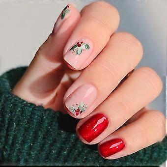 Short Square Christmas Press On Nails Red and Nude Glossy Reusable Festive False Nails for Women 24pcs