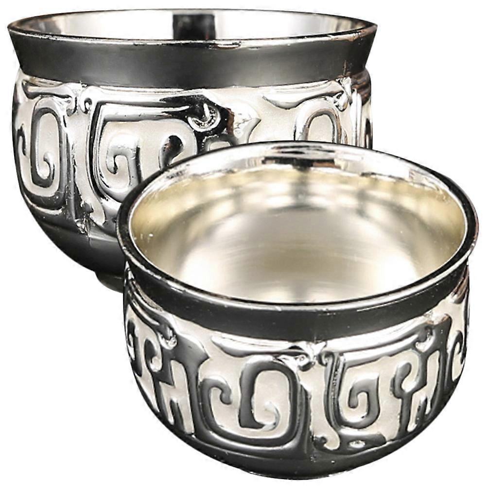 Alloy Metal Wine Cups for Drinking 2Pcs Silver Embossed Reusable Glasses