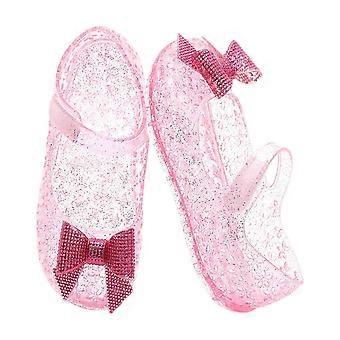 Flickorsandaler Stängd Tå Icke-Mjuk Sula Glitter Rosett Prinsessa Geléskor Trendiga Födelsedagssandaler För Flickor, Rosa, 4-4,5 År