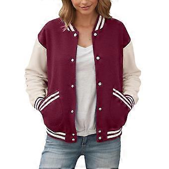 Chaqueta de béisbol para mujer, bloques de color, manga larga, botones, ligera, a rayas, estilo universitario, abrigo informal.