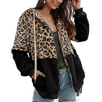 Coat Leopard Print Zip Up Plush Women Patchwork Fluffy Jacket for Dating