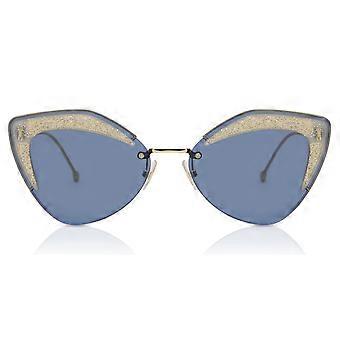 Fendi FF 0355/S ZI9/KU Halbrandlose goldene Damen-Sonnenbrille im Cat-Eye-Stil mit UV2-Schutz, Original