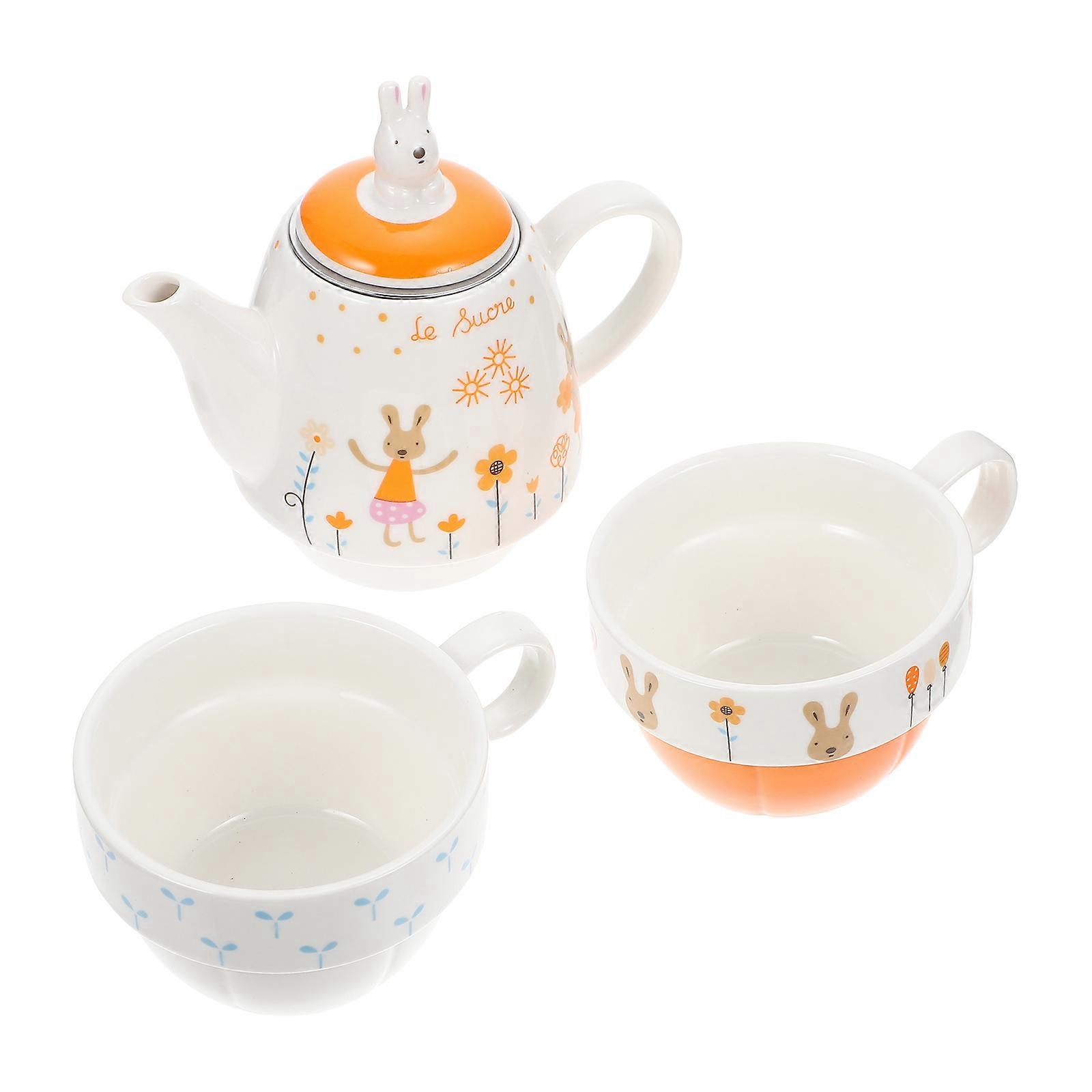 Cartoon Tea Pot for Home Ceramic Tea Kettle 2Sets Practical Use