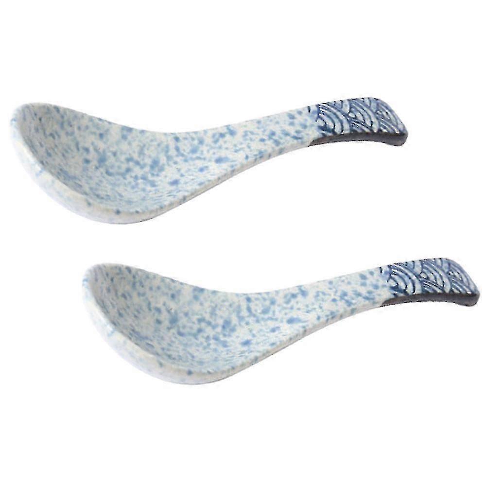 Blue Ceramic Spoon Multi-Function Soup Spoon 2Pcs for Daily Use