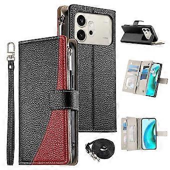 Compatible For Honor 600 5G Leather Case Zipper Wallet Color Splicing Flip Phone Cover with Straps
