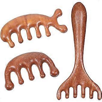 3 Pcs Wooden Head Scalp Massager Comb, Wooden Wide Tooth Comb, Head Massage Tool