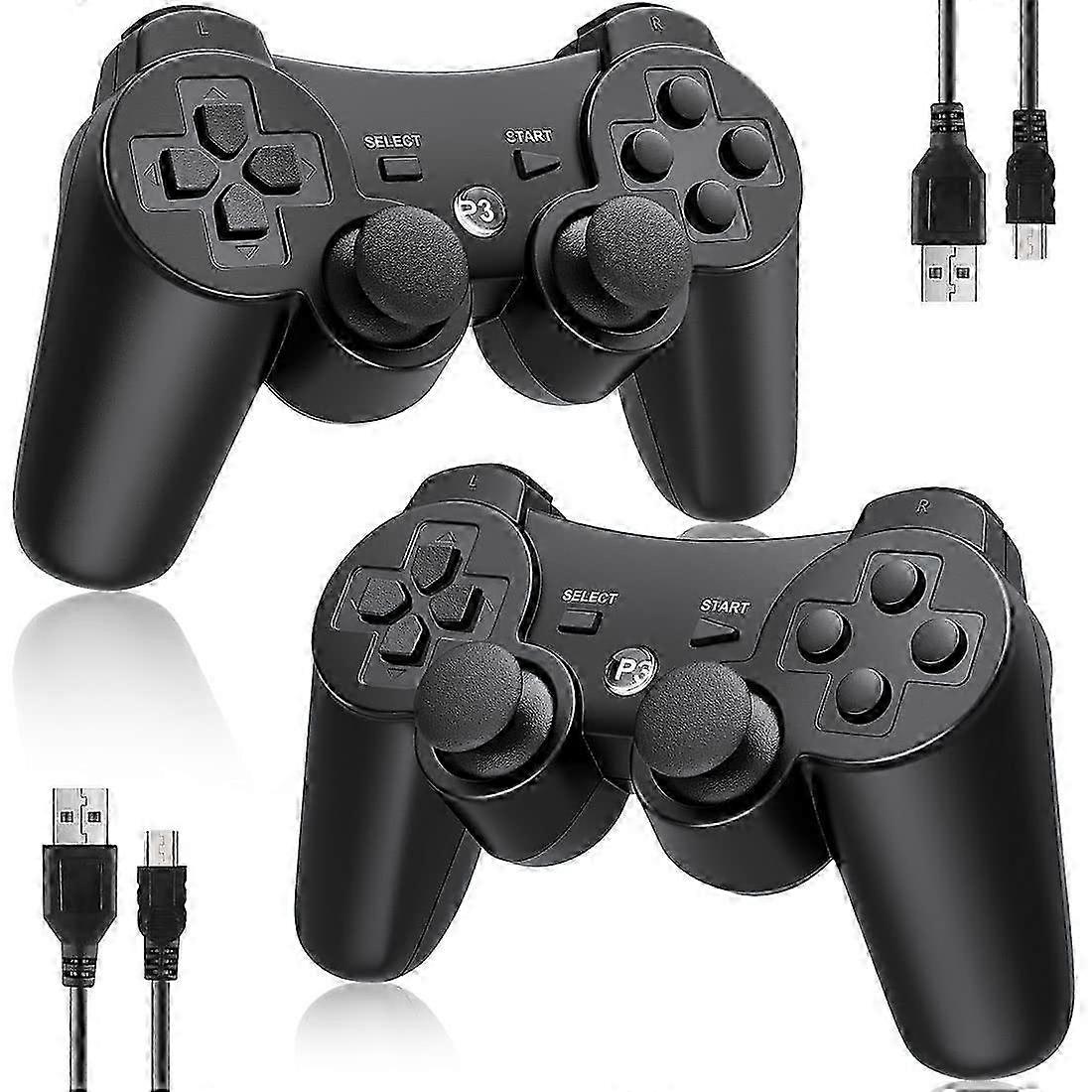 2 Pack Wireless Controllers compatible with Sony PlayStation 3, Double Shock Bluetooth Rechargeable with Motion Sensor for PC Windows