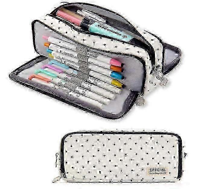 Large Capacity Pencil Case 3 Compartment Pouch Pen Bag