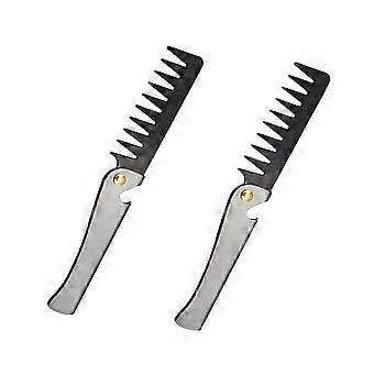 Stainless Steel Folding Pocket Comb, Wide Tooth, 180° Rotating, Massaging Handle