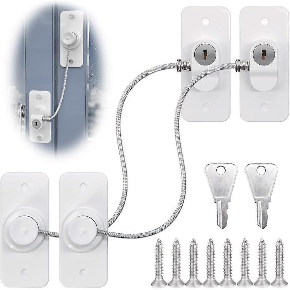 2Pcs Window Restrictor Locks with Keys for UPVC Windows, Child Safety Cable