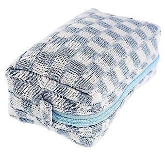 Checkered Woolen Yarn Cosmetic Bag, Durable Zipper Makeup Pouch, Foldable Washable Portable Organizer for Travel Outdoor, 17x10x7cm, 1 Piece