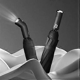LED Flashlight Umbrella Rotating Handle Automatic Open 10-Rib Windproof Design Dual Use UV Protection Travel Umbrella