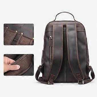 Mens Leather Laptop Backpack Large Capacity Business Travel Rucksack (E)
