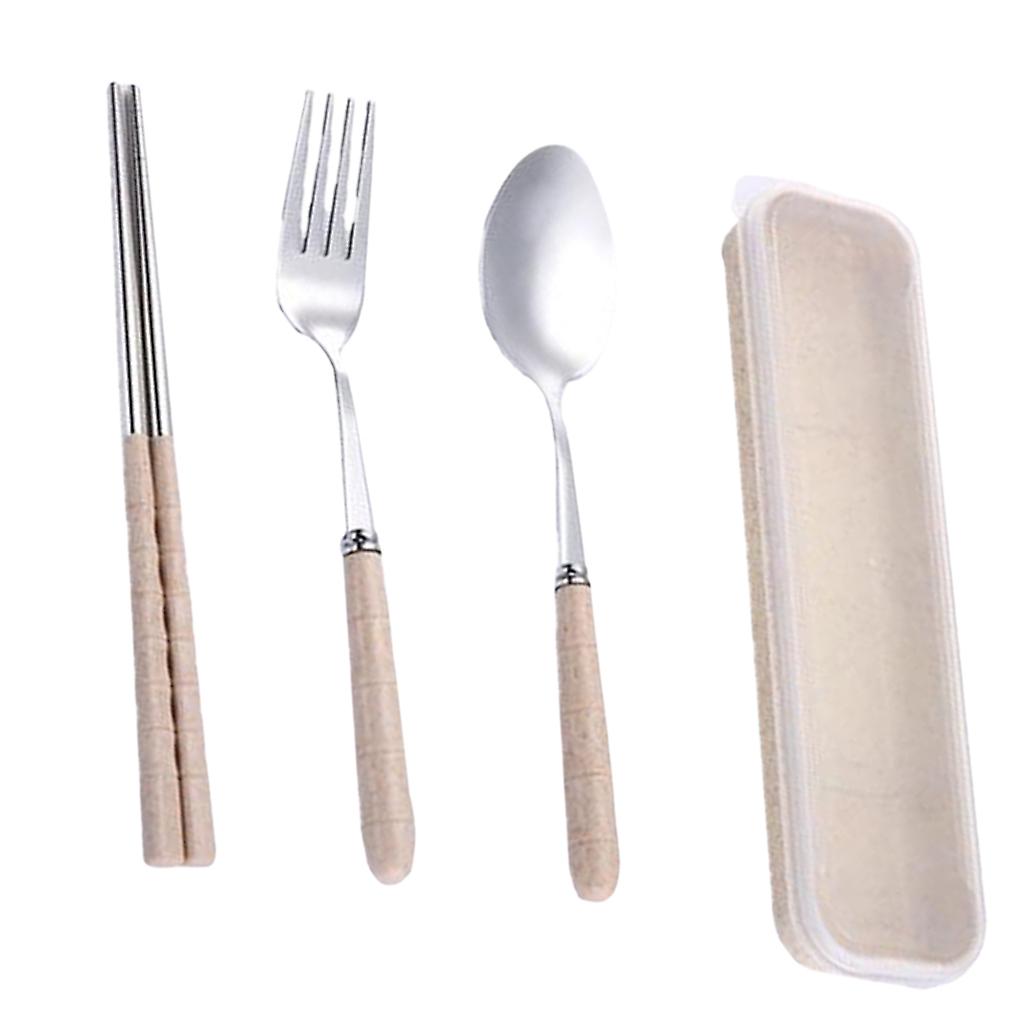 three-piece outdoor camping fork spoon chopsticks Flatware set  Beige