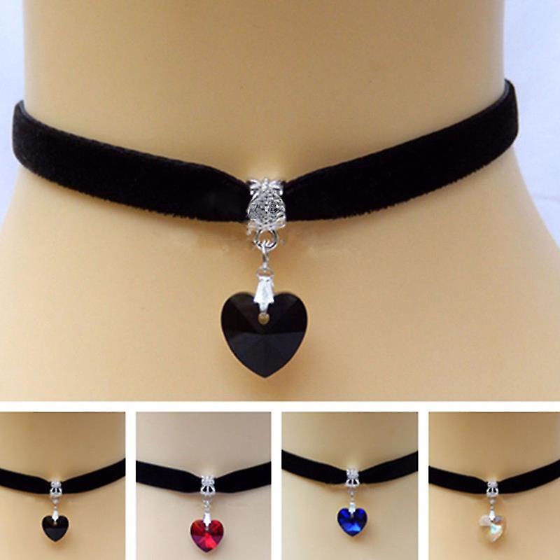 1 Adet Gotik Kadife Kalp Kristal Choker El Yapımı Kolye Kolye Retro 80 90s
