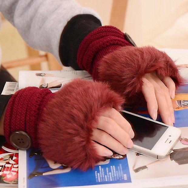 סטודנט בסגנון קוריאני סריגה כפפות צמר כפפות פרוות ארנב מלאכותיות בגדי ריקוד נשים כפפות חצי אצבע כפתור