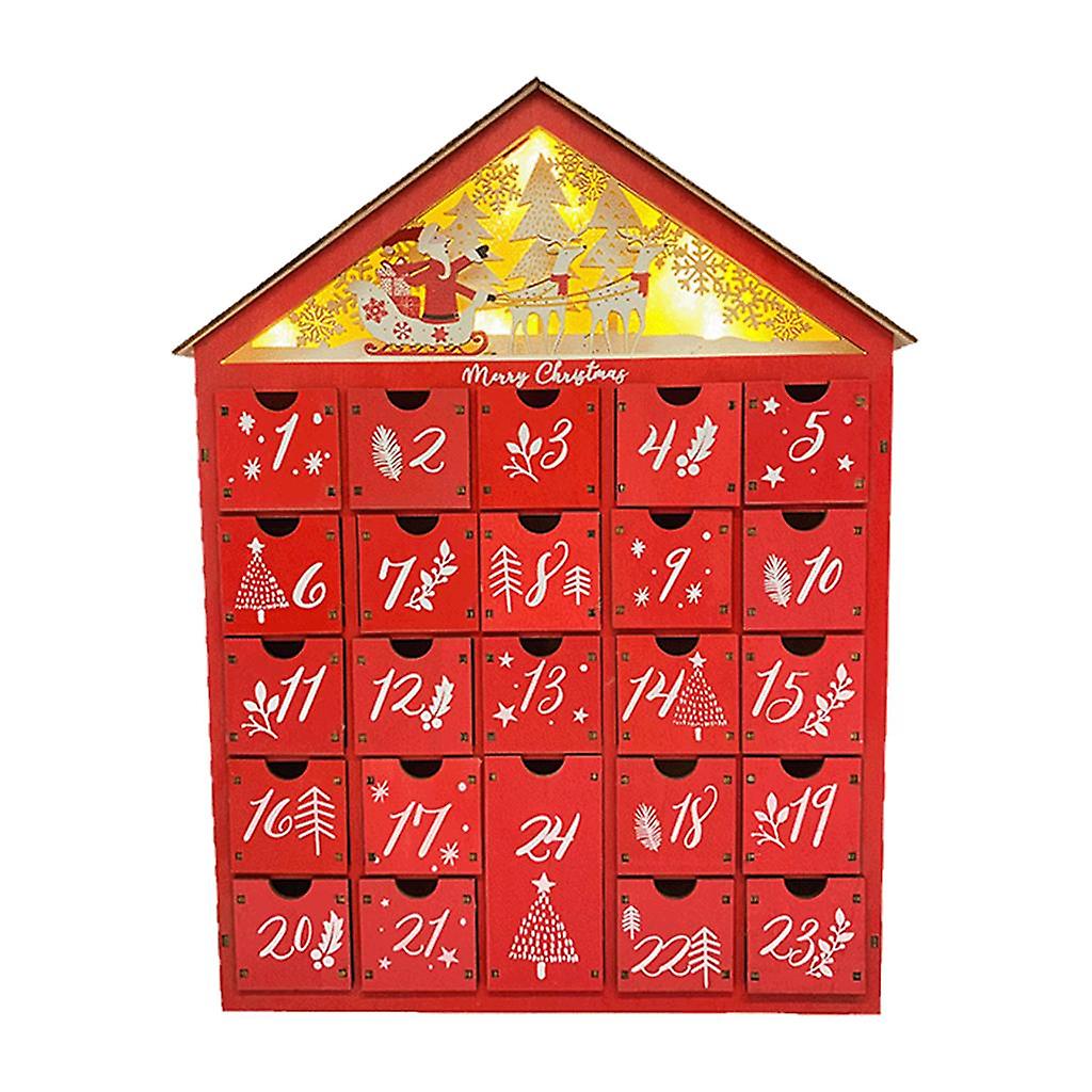 Classic Christmas Red Wooden Advent Countdown Calendar 24 Drawers 15" H