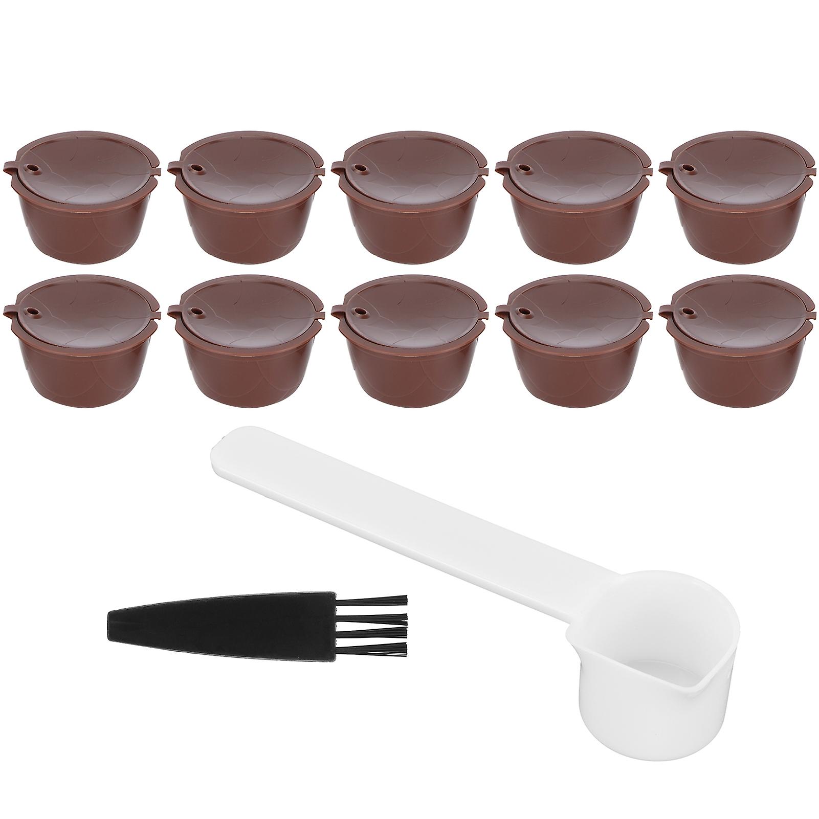 Coffee Capsules Reusable Refillable Coffee Cup Filter Kit Fit for DOLCE GUSTO Machine(Coffee 10 Capsules1 Spoon 1 Brush)