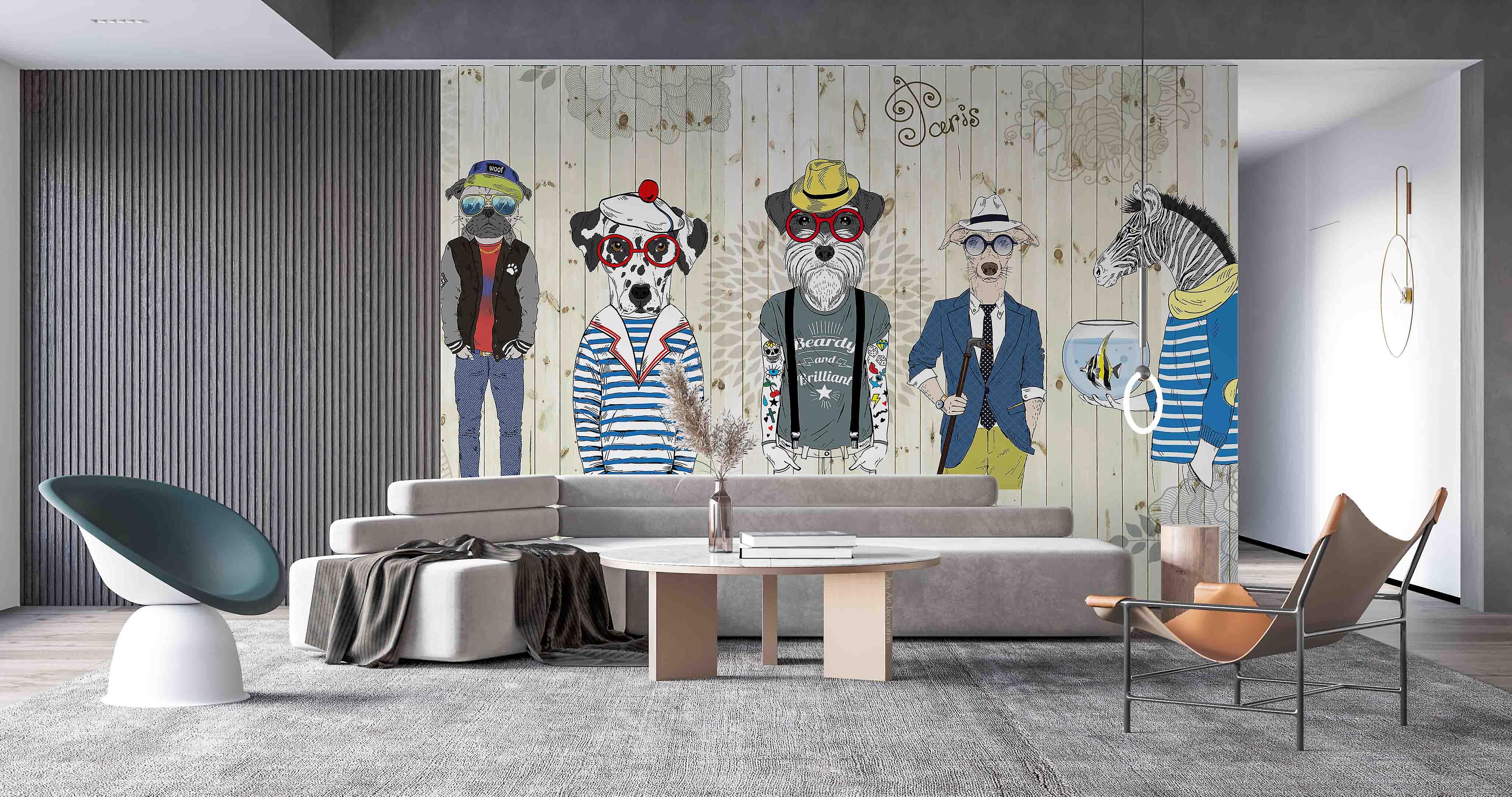 3D Puppy Zebra Human Clothes Wall Mural Wallpaper Gd 2539