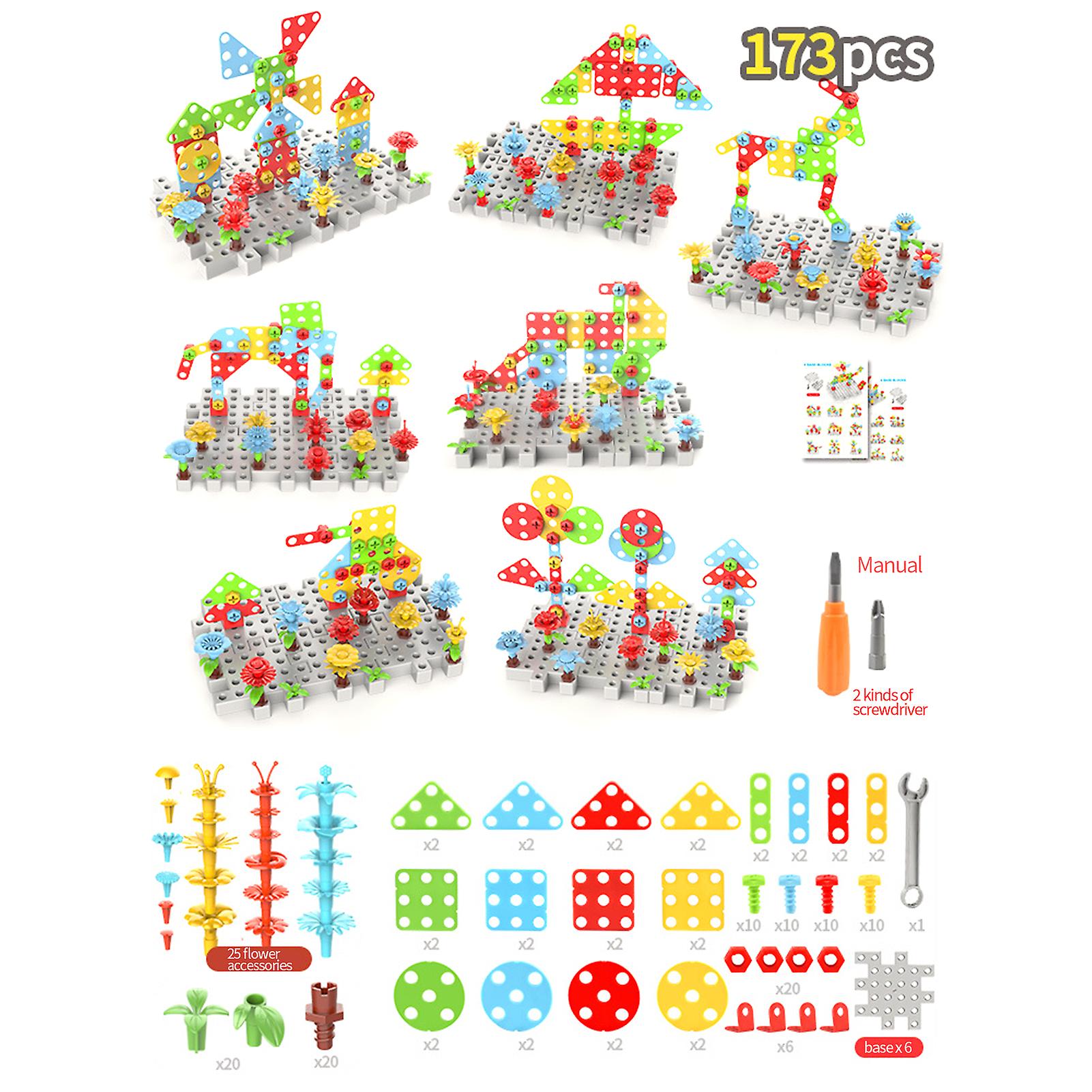 173pcs Electric Drill Construction Building Blocks Animals Plants Creative Building