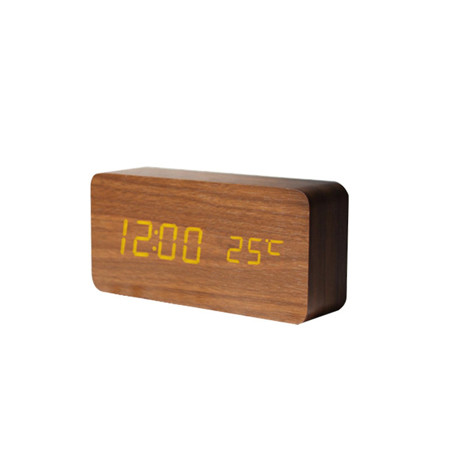 Household Multifunctional Rectangular Wood Clock Led Electronic Sound-Controlled Wood Watch Student