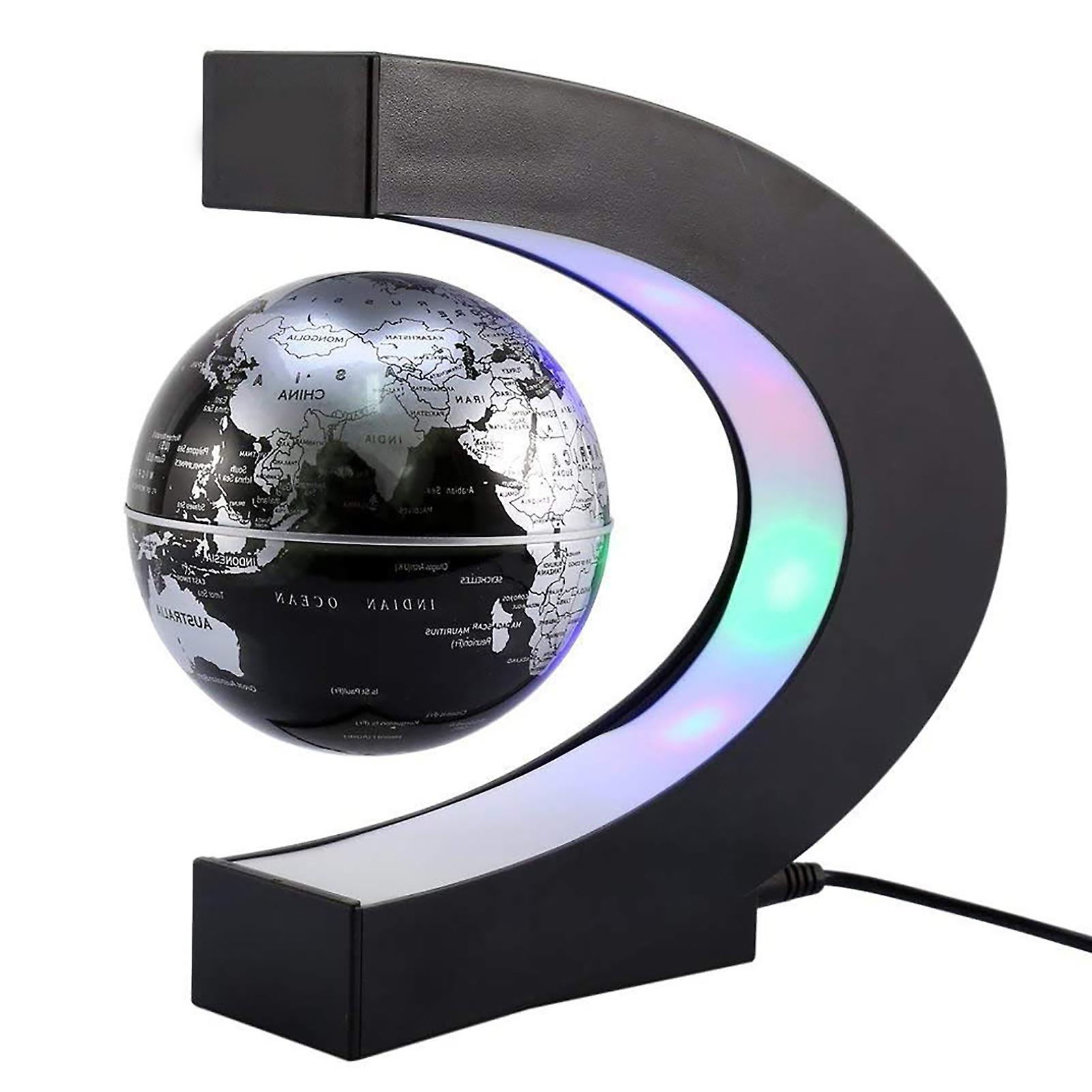 Floating Globe Rotating World Map Earth Planet Ball with C Shaped Magnetic Levitation LED