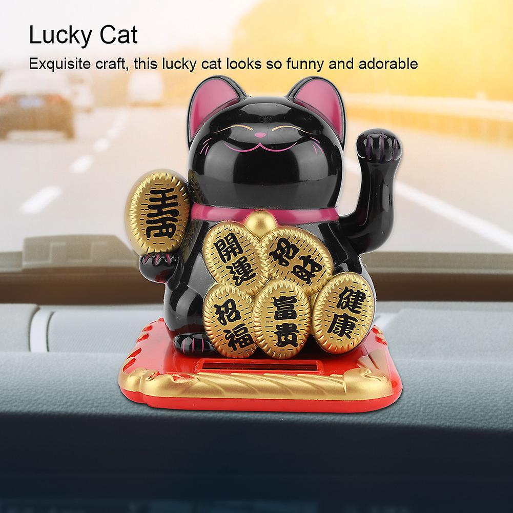 Solar-Powered Beckoning Fortune Cat Swing for Home and Car Decor – Attract Good Luck and Prosperity with This Adorable Welcoming Feline Ornament(Black