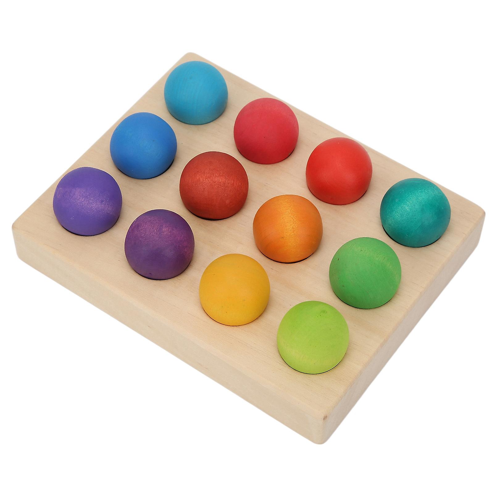 Wooden Color Sorting Game Game 3.5cm Wood Balls 12 Colors with Tray for Toddlers Early Education