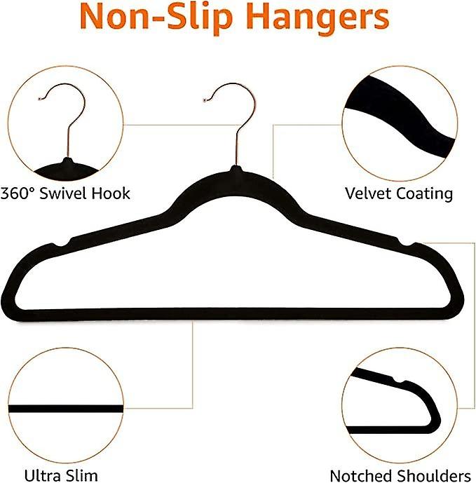 A set of 10 velvet hangers with red rose gold hooks