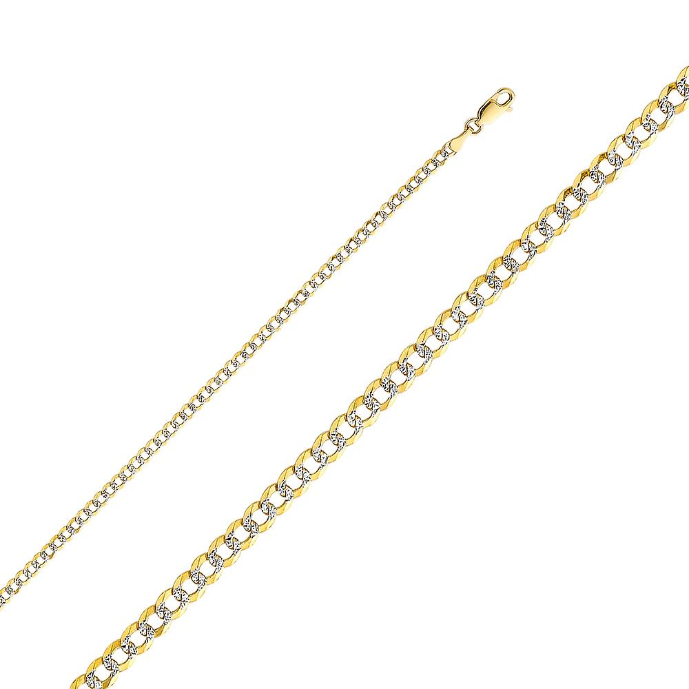 Pulseira de ouro 14k com corrente côncava de 3,2 mm e cravação pavé de ródio, 17,8 cm (7 polegadas), para homens e mulheres.