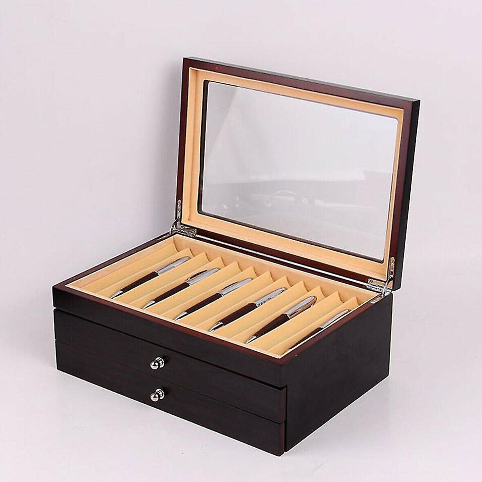34 Slots Fountain Pen Wood Display Case Holder Storage Collector Box Red