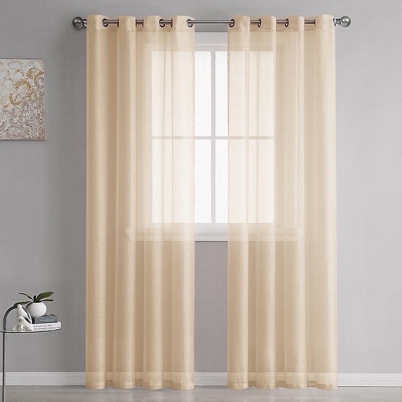 Light yellow blue transparent curtains 100x250 cm imitation linen with eyelet window transparent cur