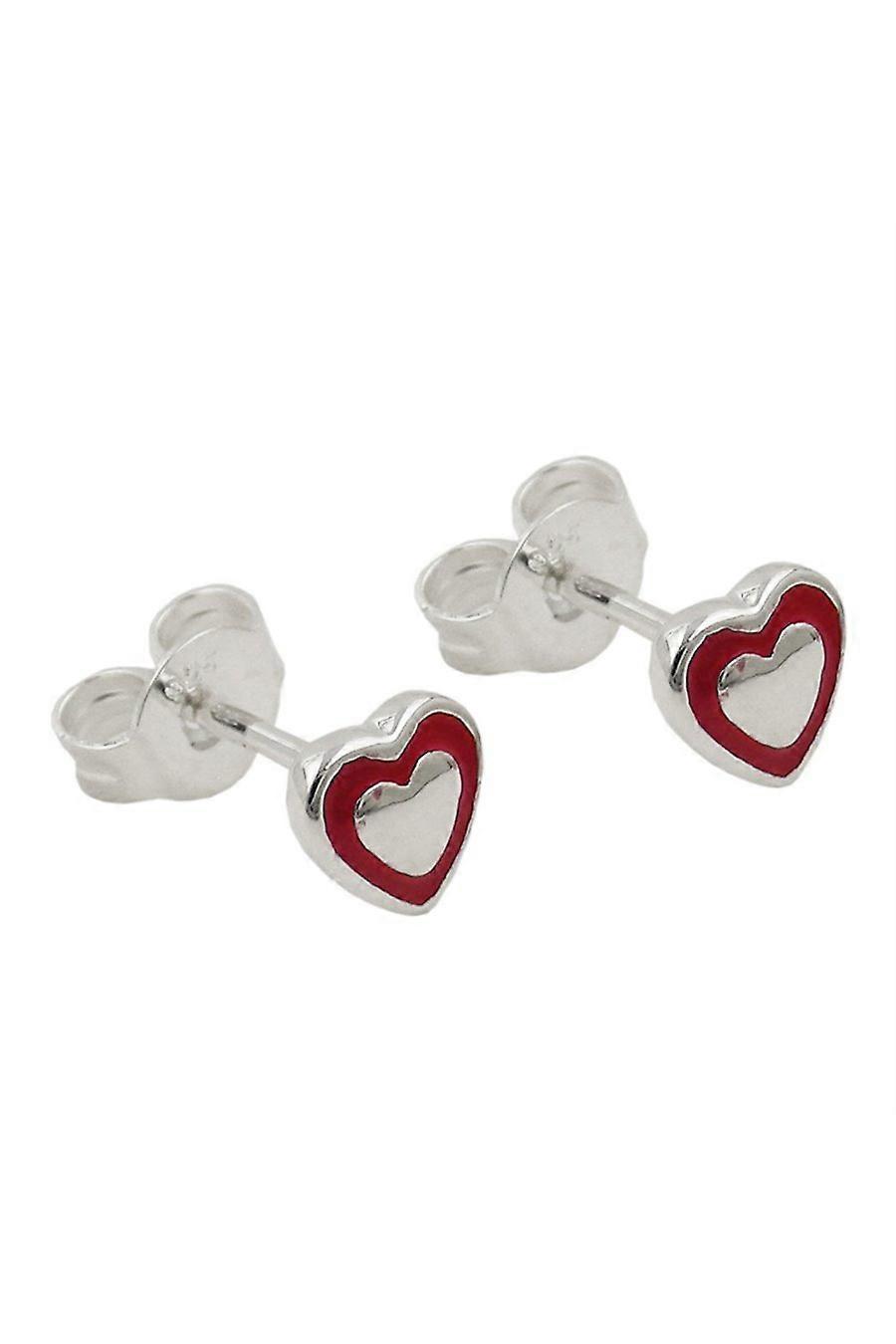 Stud Earrings Heart Red Silver 925 - Gl93638