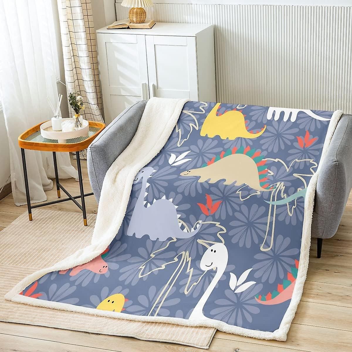 Cartoon Dinosaur Sherpa Blanket Dino Fleece Throw Blanket Jungle