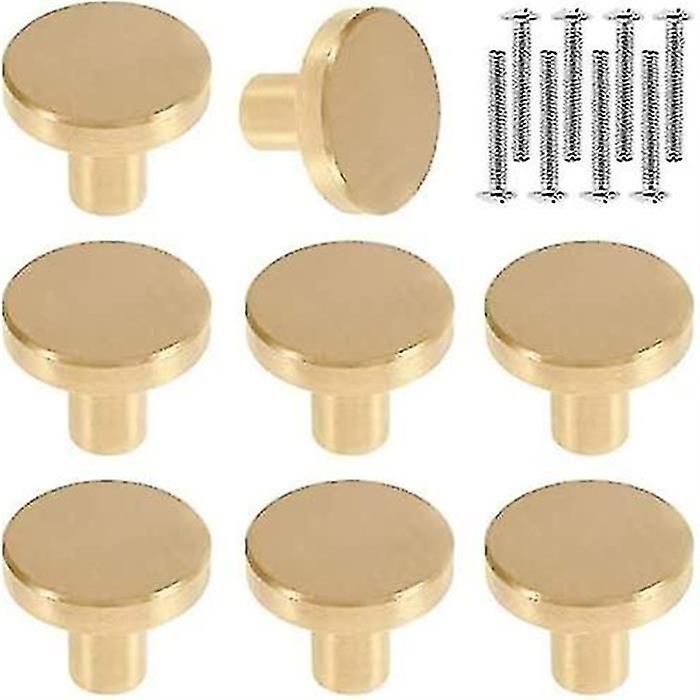 Set of 8 Vintage Solid Brass Round Cabinet Knobs for Furniture