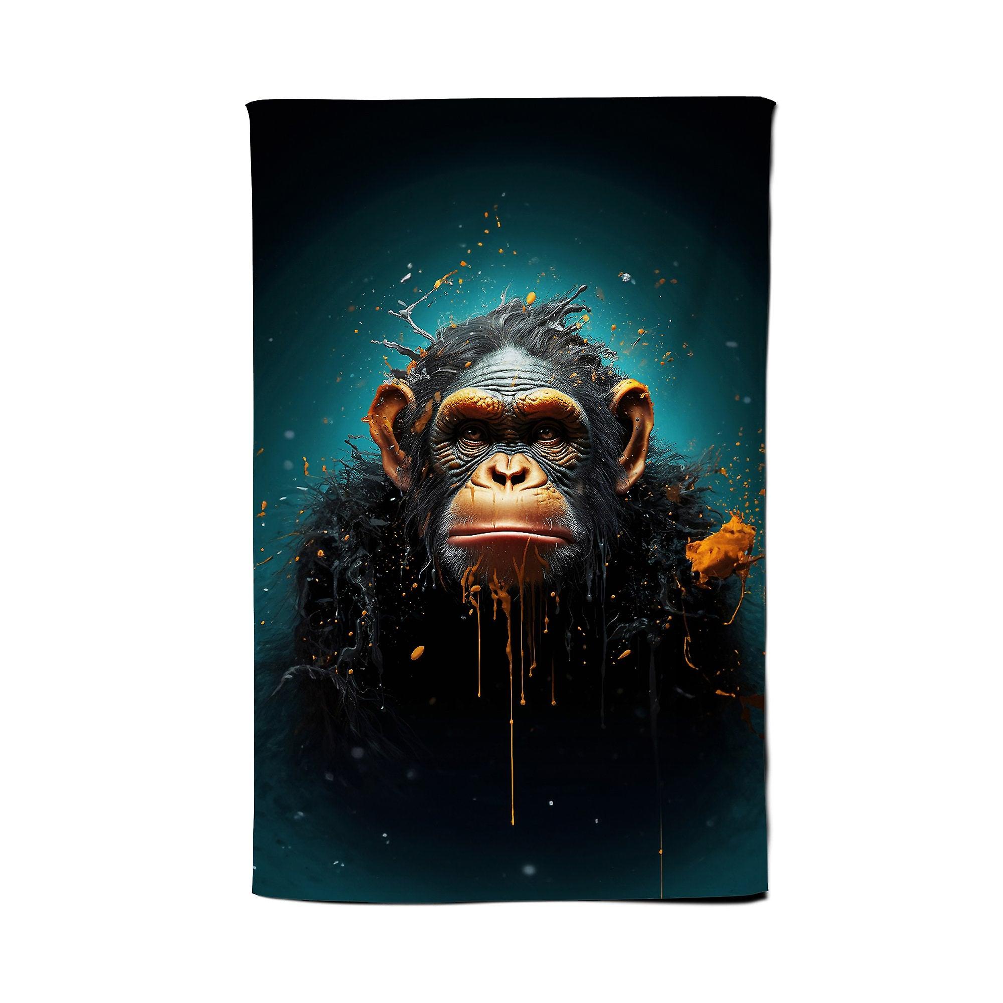 Monkey Face Splashart Blue Tea Towel