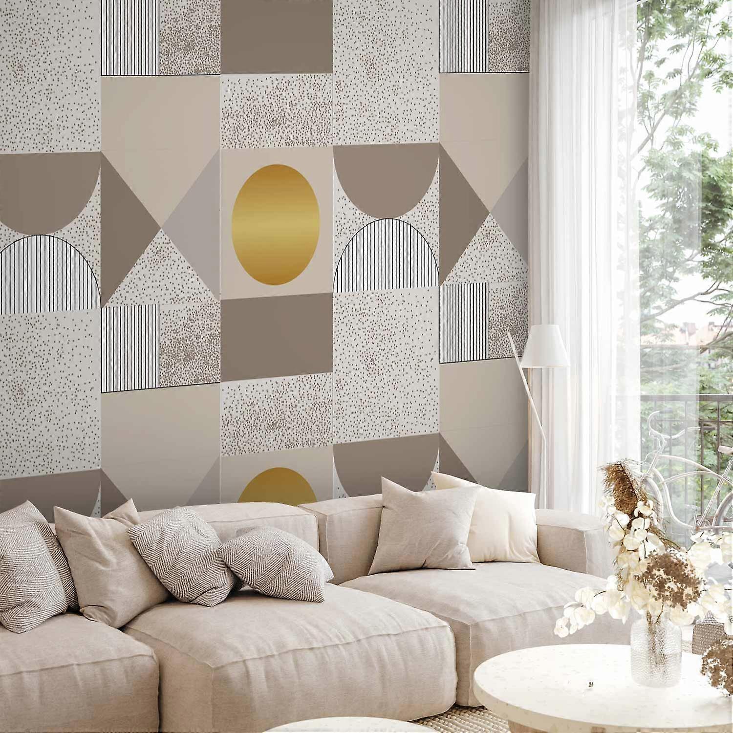 Wall Mural - Beige and Gold Geometric Pattern