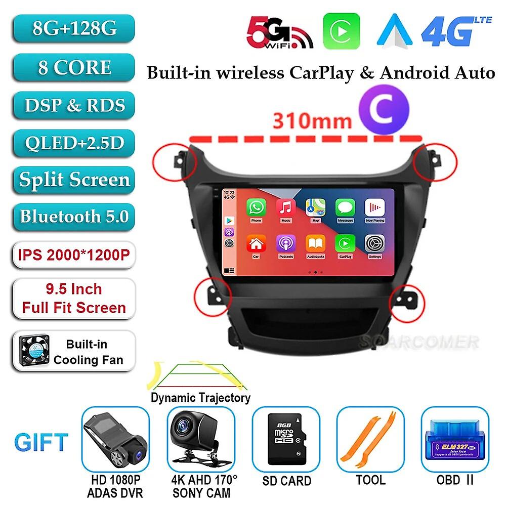 Car Radio Android 13 For Hyundai Elantra Avante I35 2011-2016 Multimedia Video Player Gps Navigation Wireless Carplay Head Unit