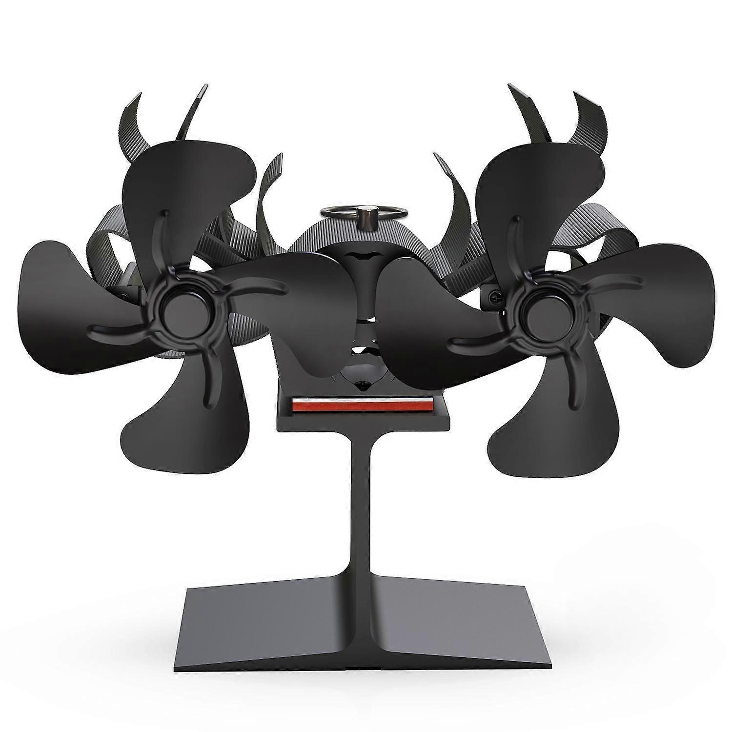 Heat-powered stove fan with 2 motors, greater airflow of approx. 430 CFM, for wood or log stoves, ideal for a large room