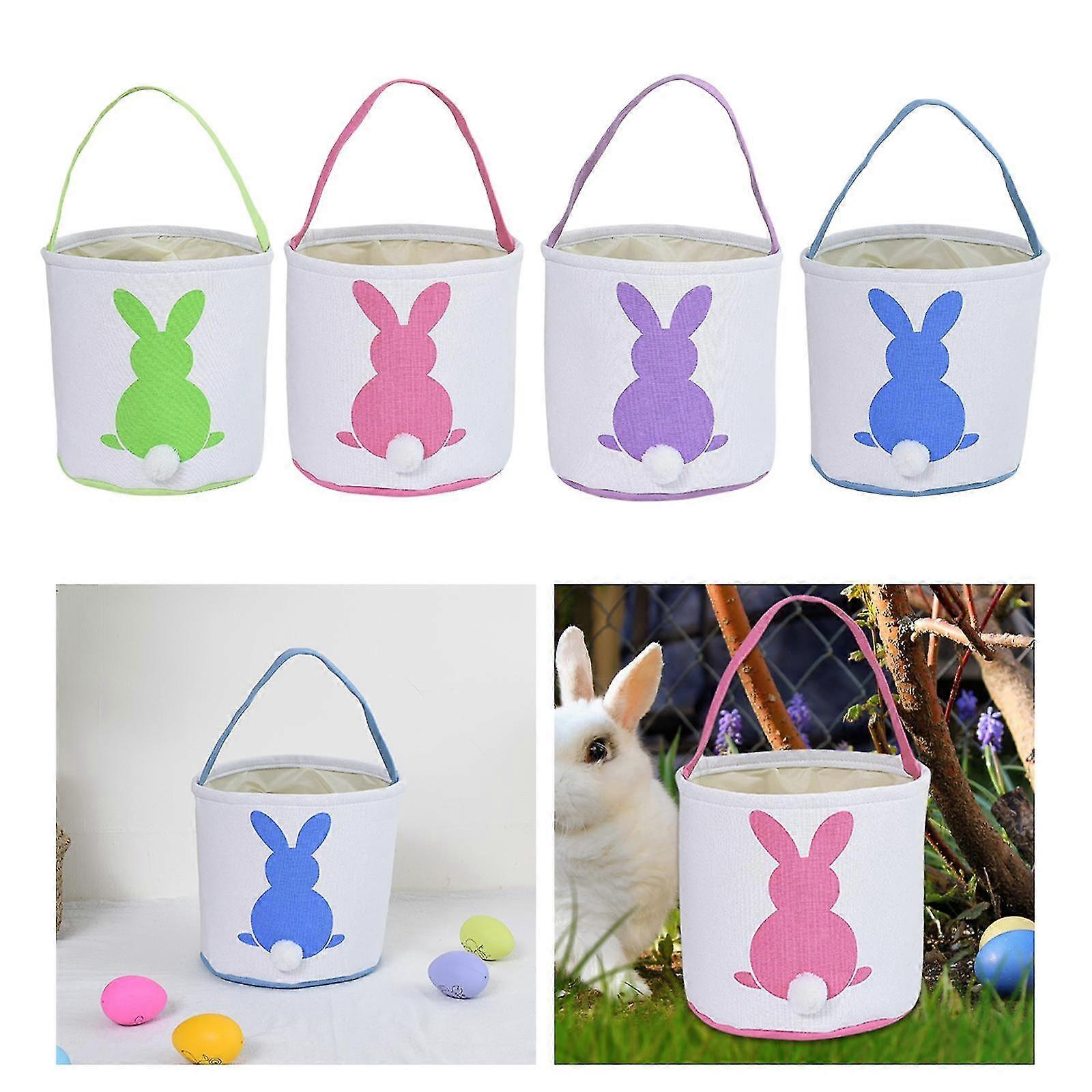 4x Easter Rabbit Bag Reusable Egg Hunting Bucket For Easter Eggs Candy Toys