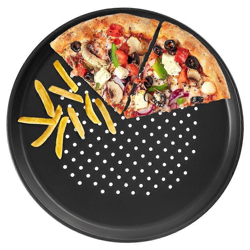 Round pizza sheet with perforated bottom and non-stick coating